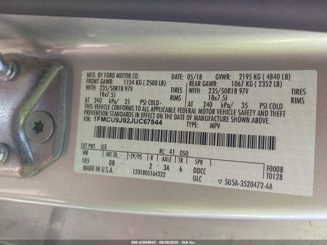 1FMCU9J92JUC67844 Ford Escape