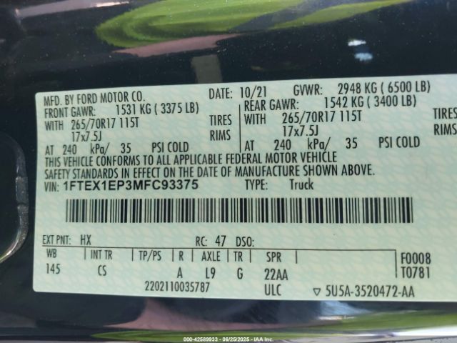 2021 FORD F-150 1FTEX1EP3MFC93375 Photo 8
