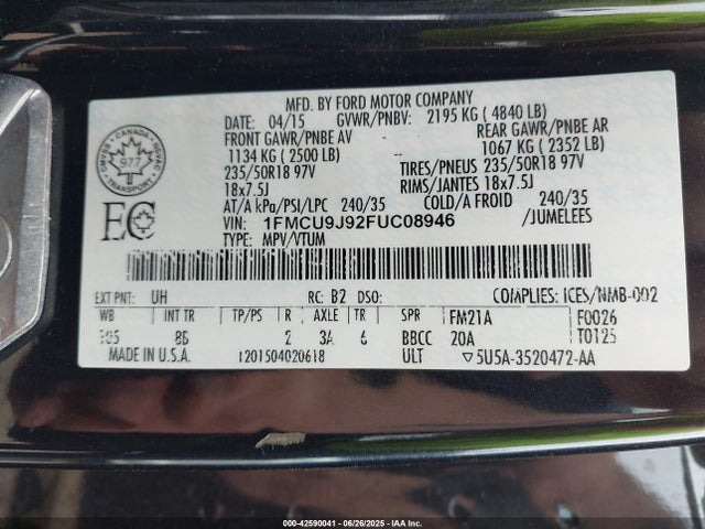 Ford Escape 2015 1FMCU9J92FUC08946 Image 9