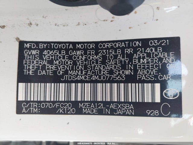 JTDS4MCE4MJ077563 Toyota m20-fks