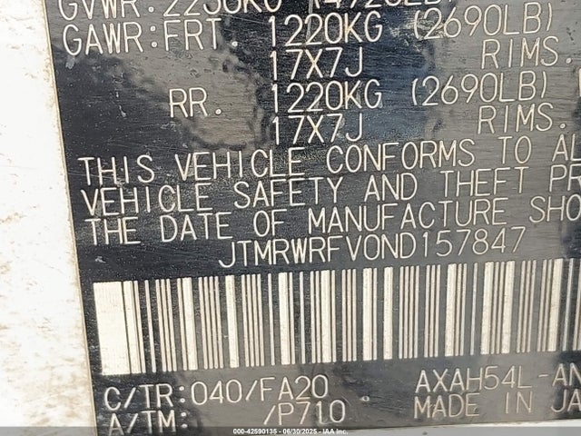 JTMRWRFV0ND157847 Toyota a25a-fxs, 3nm+4nm(ni)