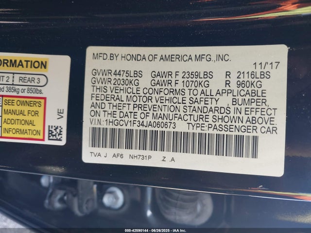 Honda l15be 2018 1HGCV1F34JA060673 Image 9