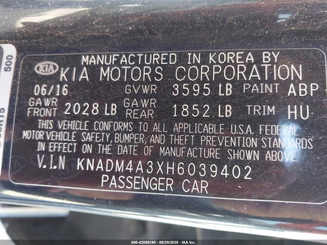 KNADM4A3XH6039402 KIA 2017