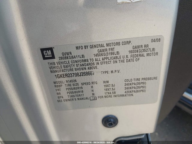 42590216 :رقم المزاد ، 1GKER23798J268667 vin ، 2008 Gmc Acadia Slt-1 مزاد بيع