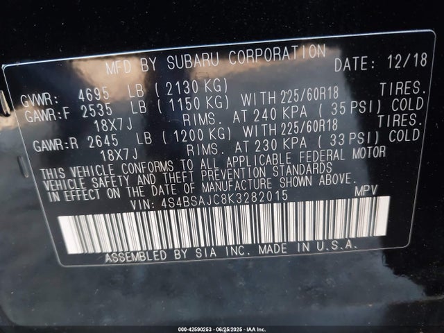Subaru na u5 2019 4S4BSAJC8K3282015 Image 9