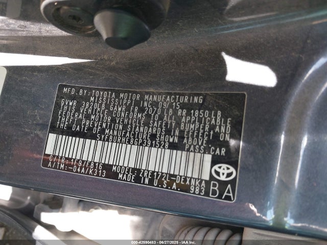 5YFBURHE8GP391528 Toyota 2zr-fe