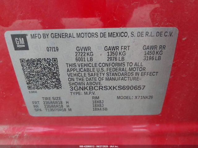 Chevrolet lgx 2019 3GNKBCRSXKS690657 Image 9