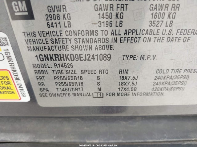 1GNKRHKD9EJ241089 Chevrolet llt