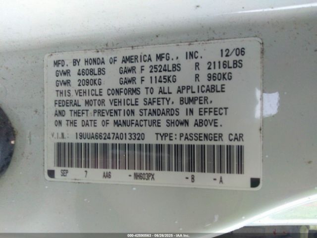 2007 ACURA TL 19UUA66247A013320 Photo 8