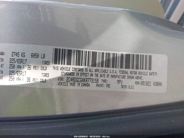 2019 DODGE GRAND CARAVAN 2C4RDGCGXKR773158 Photo 8