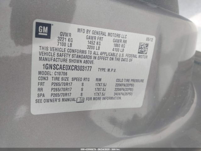 2012 CHEVROLET TAHOE 1GNSCAE0XCR303177 Photo 8