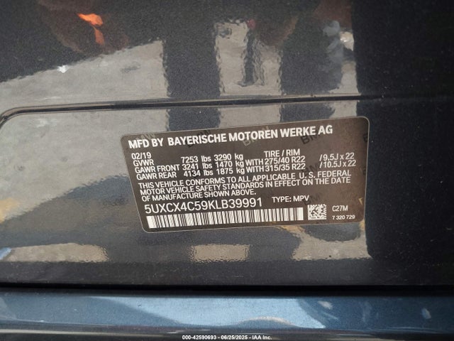 Продаж на аукціоні авто 2019 Bmw X7 Xdrive50i, vin: 5UXCX4C59KLB39991, номер лоту: 42590693