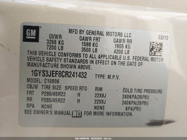 2012 CADILLAC ESCALADE ESV 1GYS3JEF8CR241432 Photo 8