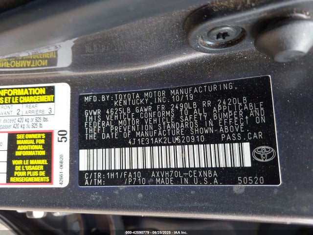 Toyota a25a-fxs, 3nm (li) 2020 4T1E31AK2LU520910 Image 9
