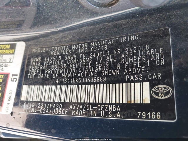 4T1B11HK5JU596889 Toyota a25a-fks
