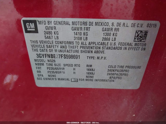 2015 CADILLAC SRX 3GYFNBE37FS598691 Photo 8