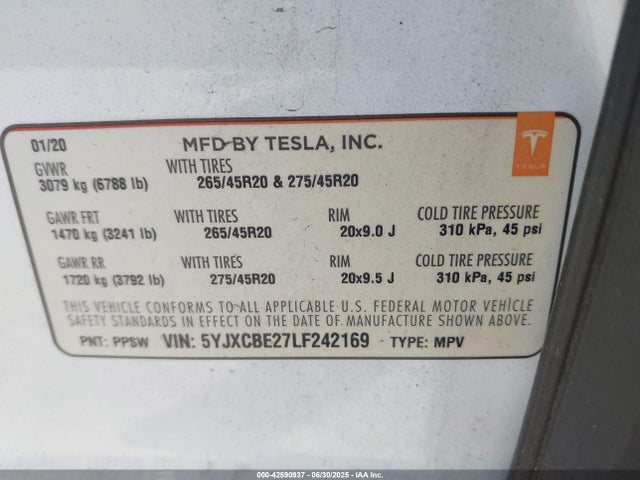 Tesla 2020 2020 5YJXCBE27LF242169 Image 9