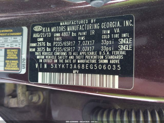 2014 KIA SORENTO 5XYKT3A68EG506035 Photo 8