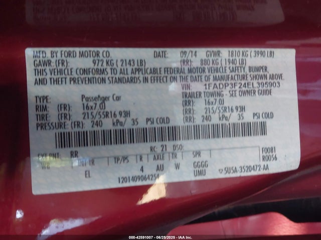 Ford Focus 2014 1FADP3F24EL395903 Image 9