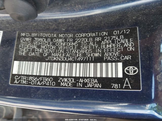 2012 TOYOTA PRIUS JTDKN3DU4C1497111 Photo 8