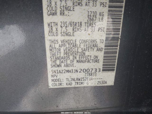 2018 NISSAN MURANO 5N1AZ2MH3JN200733 Photo 8