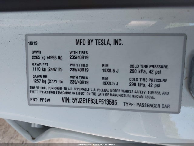 Tesla 2020 2020 5YJ3E1EB3LF513585 Image 9
