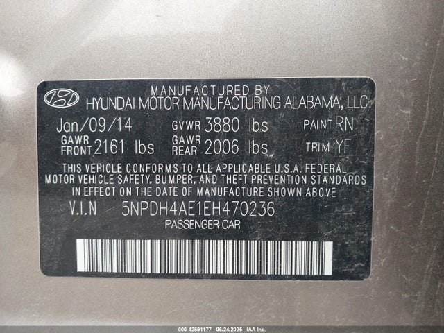 5NPDH4AE1EH470236 Hyundai dohc mpi nu