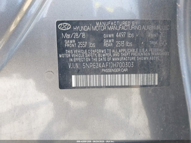 5NPE24AF1JH700303 Hyundai gdi theta-ii