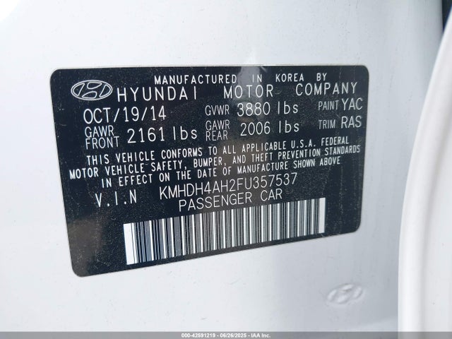 KMHDH4AH2FU357537 Hyundai dohc gdi nu