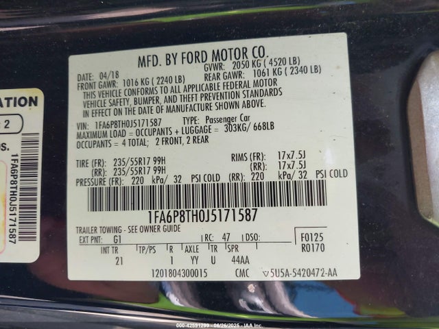 1FA6P8TH0J5171587 Ford 2.3l 4v premium fuel
