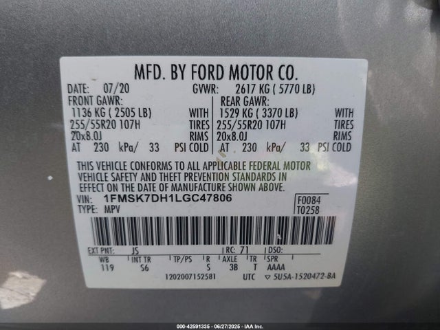 1FMSK7DH1LGC47806 Ford Explorer