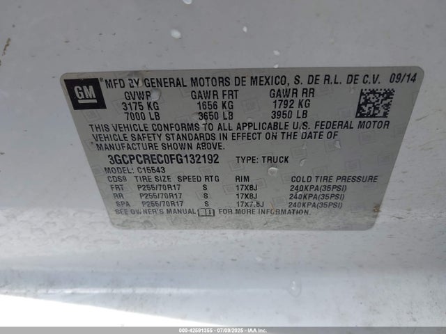3GCPCREC0FG132192 Chevrolet l83 - vvt, active fuel management, aluminum
