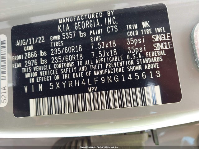 5XYRH4LF9NG145613 KIA t-gdi theta-iii