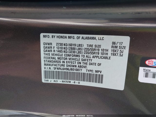 Honda j35y7 2018 5FNRL6H96JB010877 Image 9