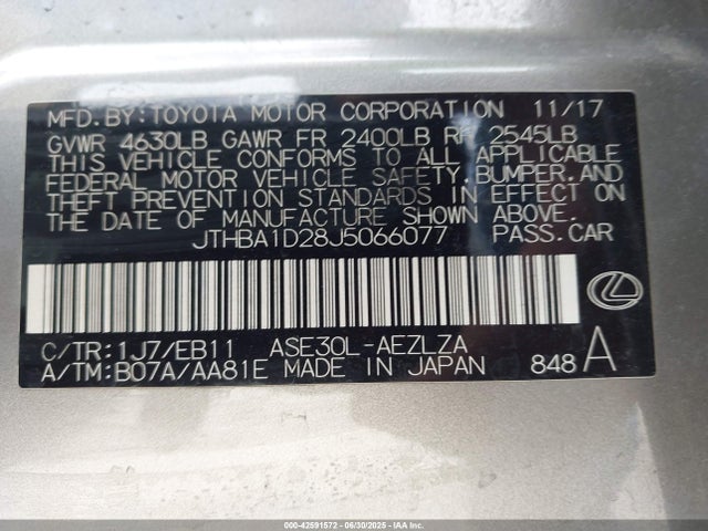 JTHBA1D28J5066077 Lexus 8ar-fts