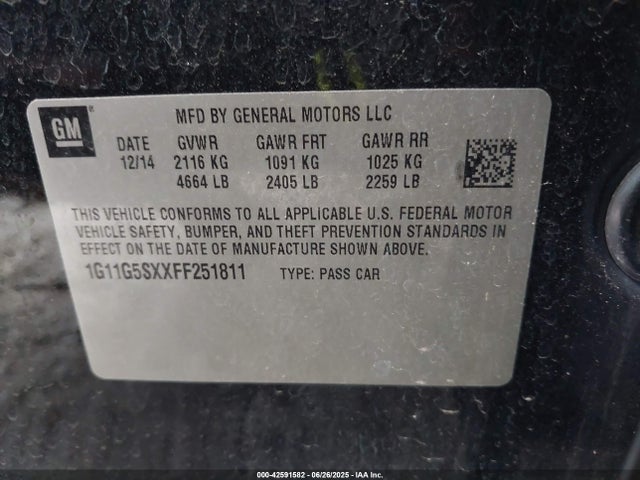 1G11G5SXXFF251811 Chevrolet ltg