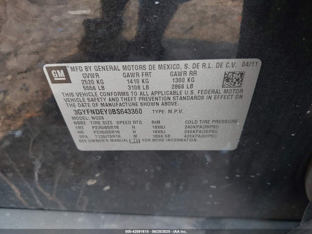2011 CADILLAC SRX 3GYFNDEY0BS643360 Photo 8