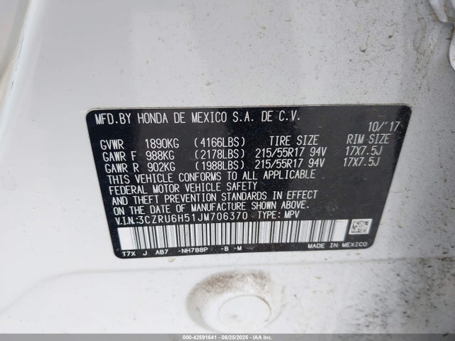 3CZRU6H51JM706370 Honda r18z9