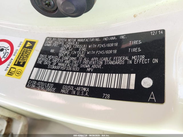 5TDKKRFH5FS061693 Toyota 2gr-fe