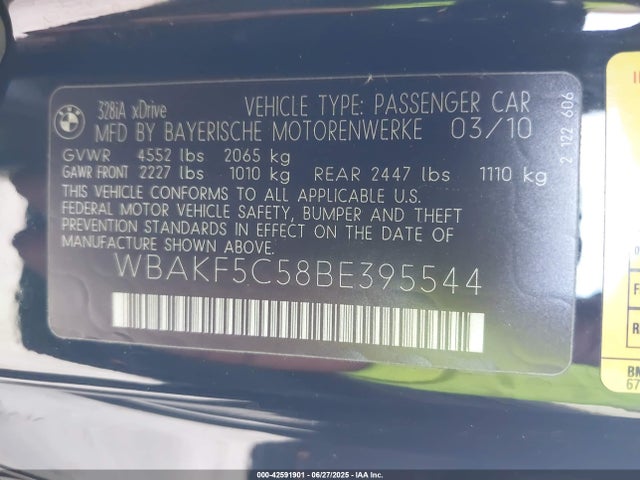 Aukcja sprzedaży 2011 Bmw 328i Xdrive, vin: WBAKF5C58BE395544, numer aukcji: 42591901