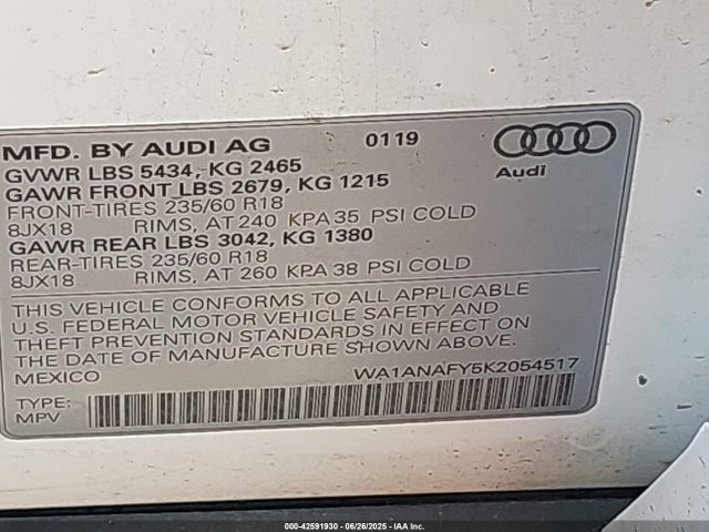 2019 AUDI Q5 WA1ANAFY5K2054517 Photo 8