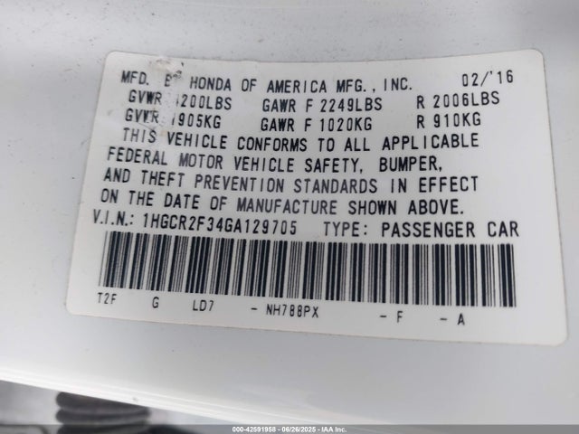 Honda k24w1 2016 1HGCR2F34GA129705 Image 9