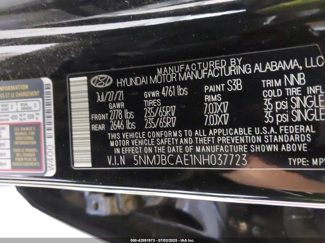 5NMJBCAE1NH037723 Hyundai gdi theta iii