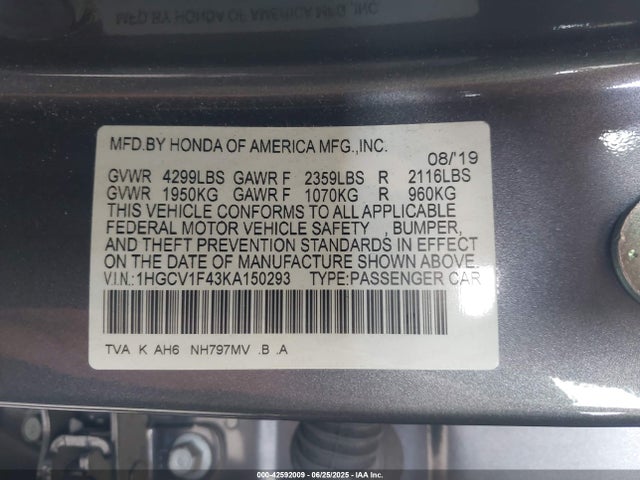 1HGCV1F43KA150293 Honda l15be