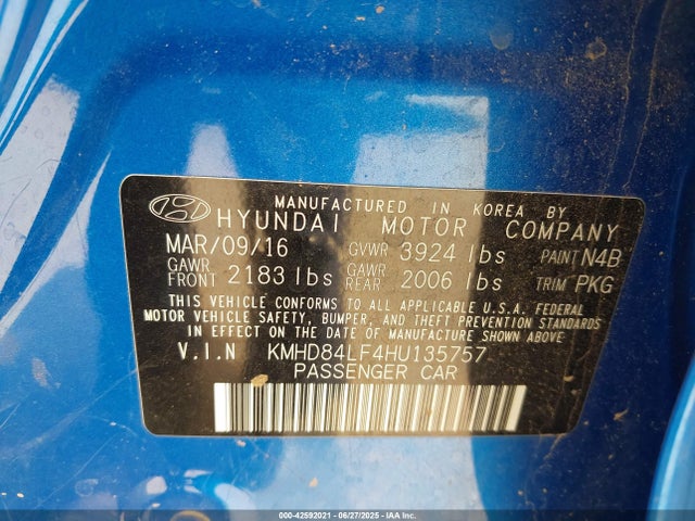 KMHD84LF4HU135757 Hyundai 2017