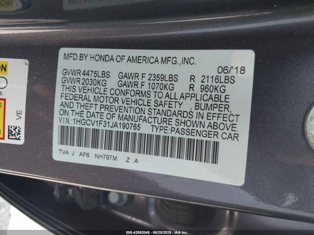 1HGCV1F31JA190765 Honda l15be