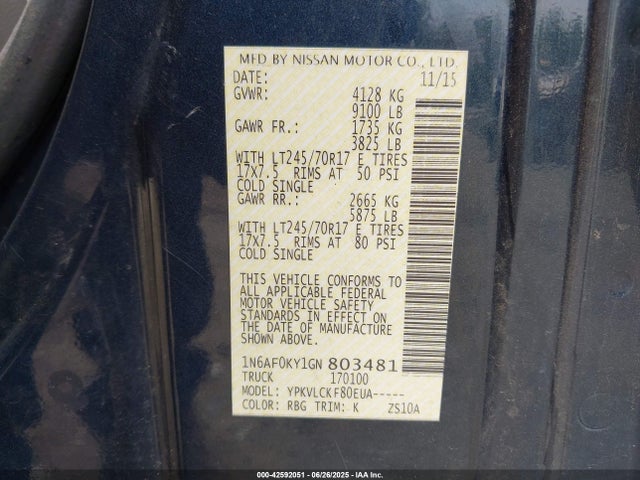 1N6AF0KY1GN803481 Nissan 2016