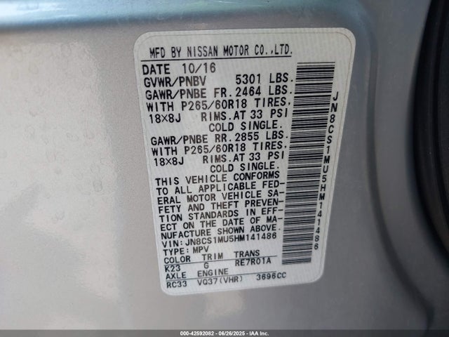 JN8CS1MU5HM141486 Infiniti 2017