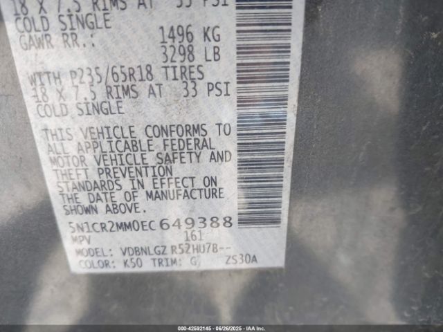 5N1CR2MM0EC649388 Nissan Pathfinder