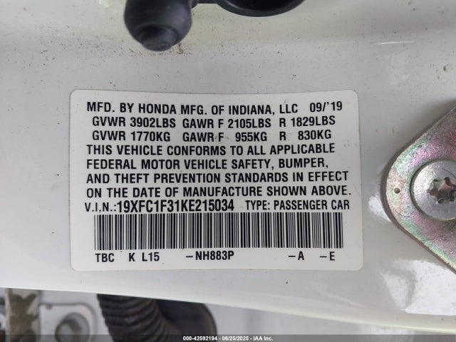 19XFC1F31KE215034 Honda l15b7/l15by